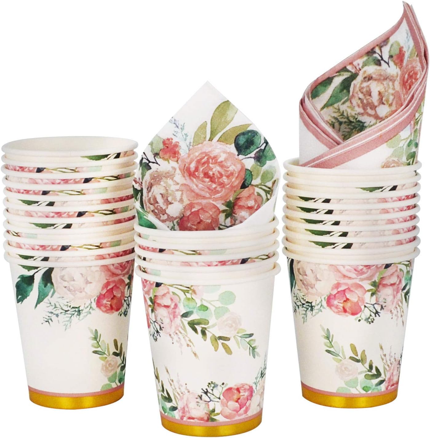 Floral Party Supplies paper plates and Napkins Sets for 24 Guest-Include Floral Disposable Paper Plates,Cups,Napkin forr Bridal Shower,Birthday,Wedding,Bachelorette party Supplies