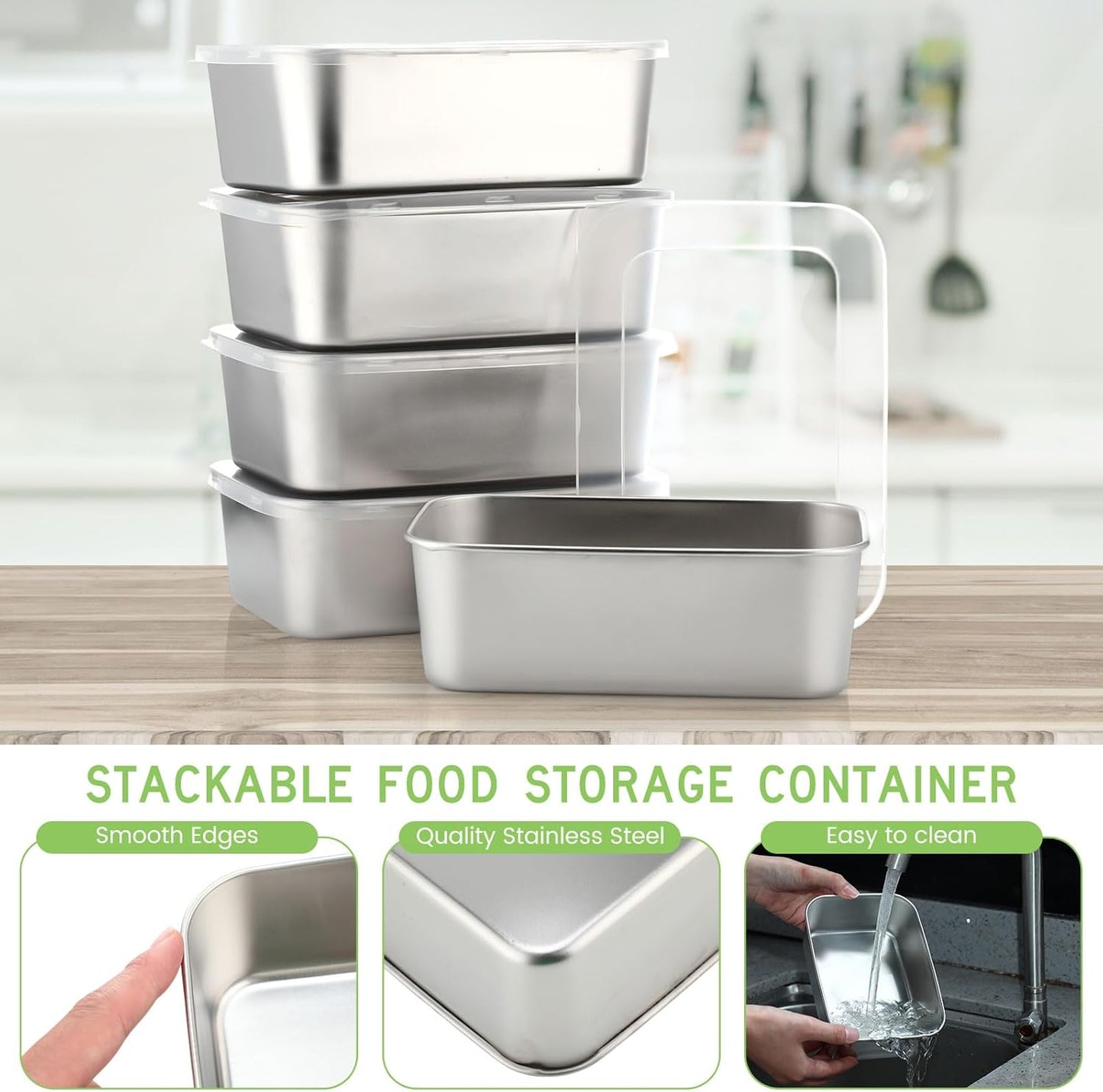 12 Pcs Stainless Steel Food Storage Containers with clear Lids, 37 oz Metal Lunch Bento Box, Lightweight Stackable Easy Open Meal Prep Container for Kitchen Picnic, Freezer & Dishwasher Safe