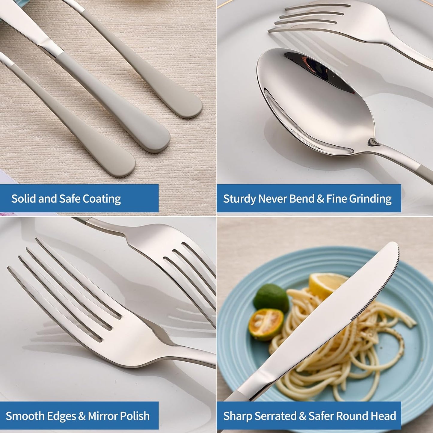 20-Piece Off White Silverware Set, 18/0 Stainless Steel Off White Handle Flatware Set, Service for 4, Modern Cutlery Set Includes Dinner Knives Forks Spoons,Mirror Polished,Dishwasher Safe