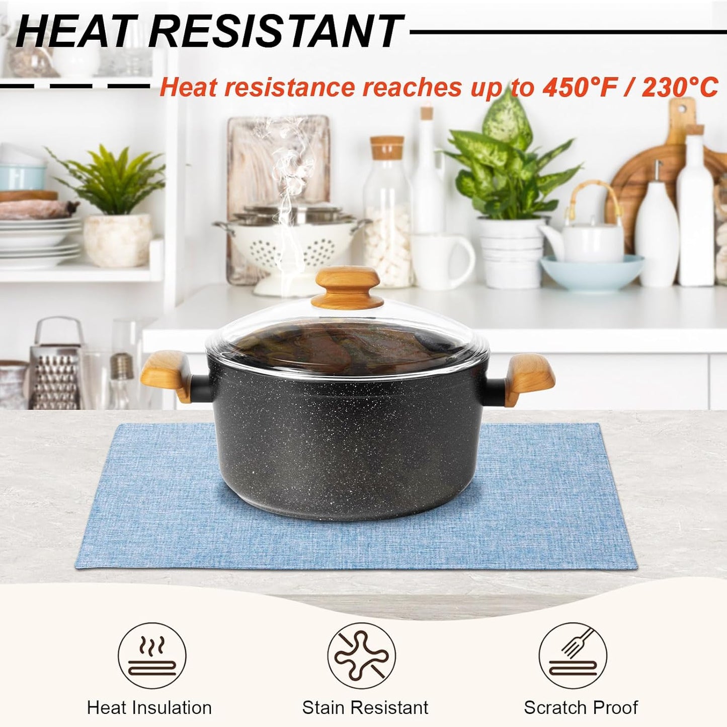 Cloth Placemats Set of 6, Cotton Linen Blend Machine Washable Double Layered Durable Place Mats Heat Resistant Placemats Wrinkle Free Thick Fabric Dining Table Mats (Light Blue, 6)