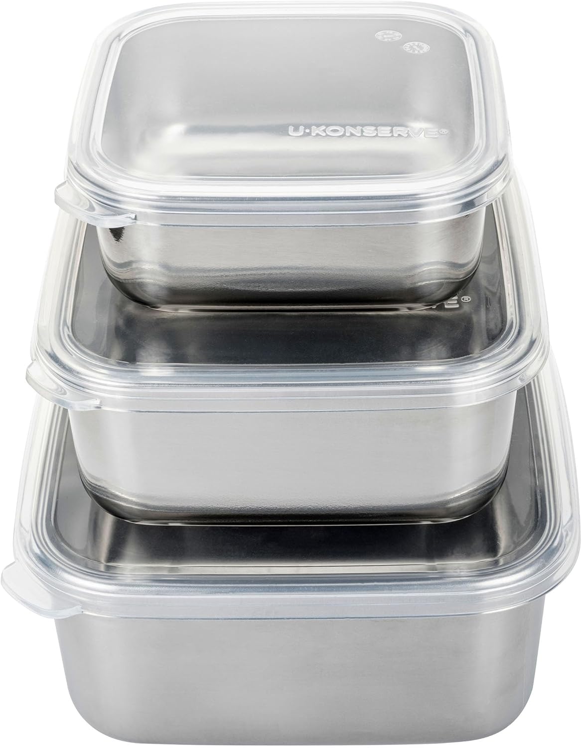 U Konserve Stainless Steel Nested Trio Food Storage Container Bento Box, Set of 3 (15, 30, & 50 oz), Leak Resistant, Silicone Lid, Dishwasher Safe, Plastic Free