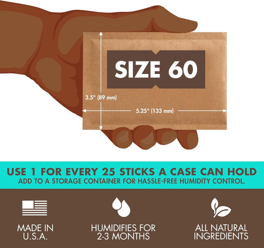 Boveda 65% Two-Way Humidity Control Packs For Aging & Long-Term Storage in Plastic & Wood Boxes – Size 60 – 12 Pack – Moisture Absorbers – Humidifier Packs – Individually Wrapped Hydration Packets