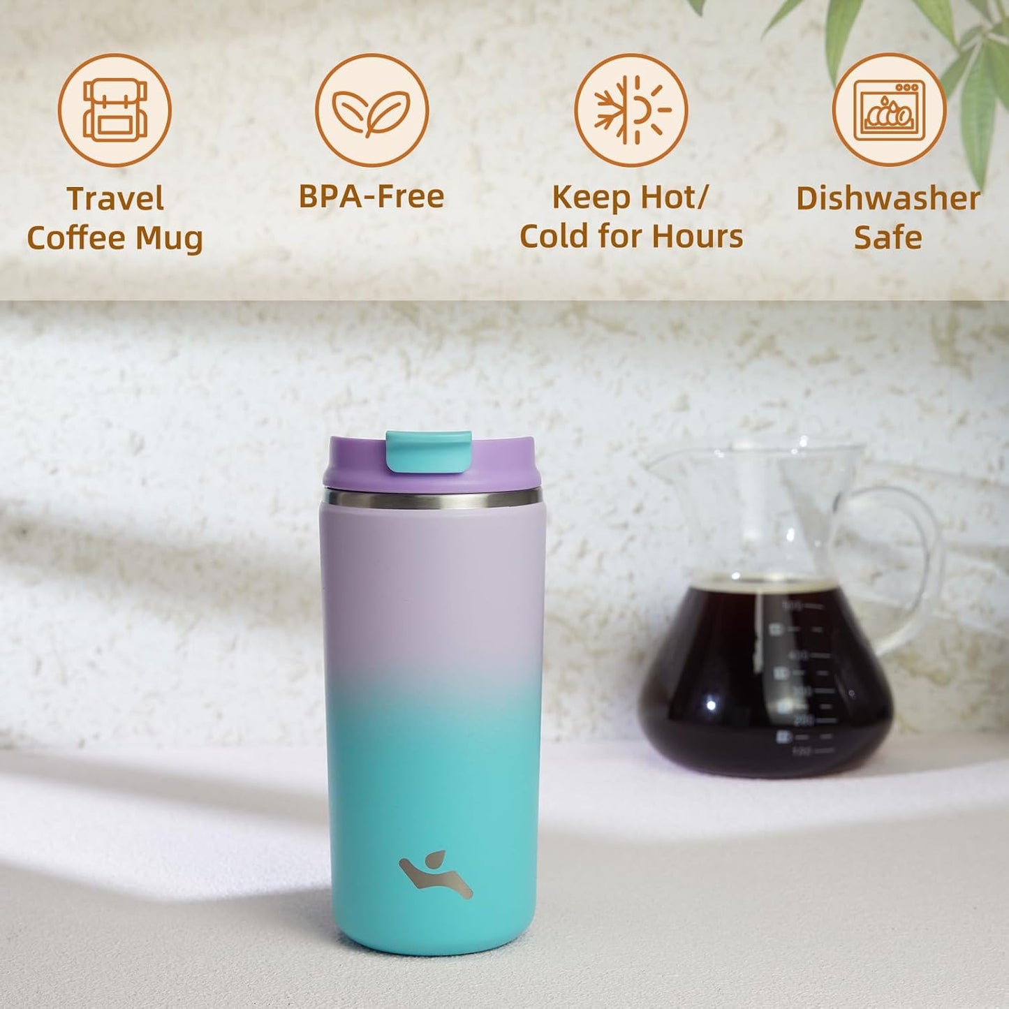 Tumbler with Lid, 12 oz Travel Coffee Mug Double Wall Vacuum Stainless Steel Thermal Metal Cup Insulated Water Bottle,Lavender Green
