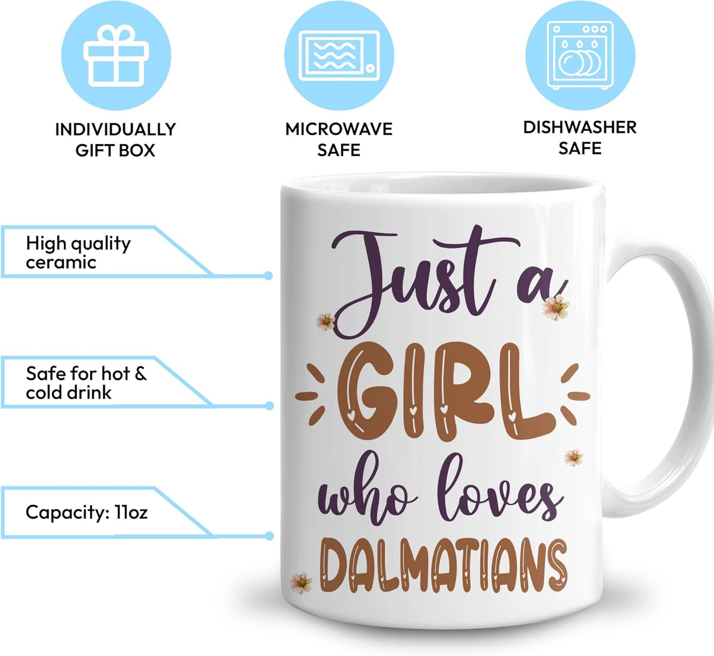 Hyturtle Personalized Gifts Dalmatian Lover - Just A Girl Who Loves Dalmatians Custom Name Ceramic Coffee Mug Cup 11oz - Idea Cute Dog Lover Gifts For Women, Girl Daughter On Birthday, Christmas