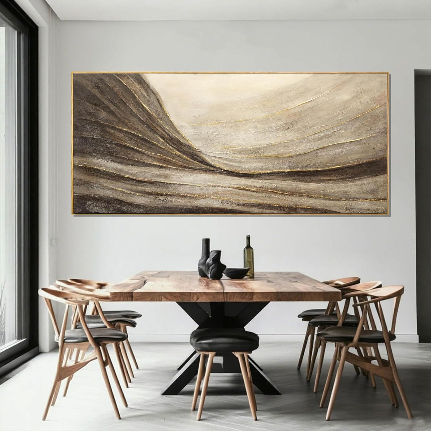 MLART99 Brown And Gold Wave Minimalist Artwork Textured Wall Art Rustic Abstract Oversized Decoration - 32x70 Inch Extra Large Contemporary Canvas for Living Room Entryway Decor