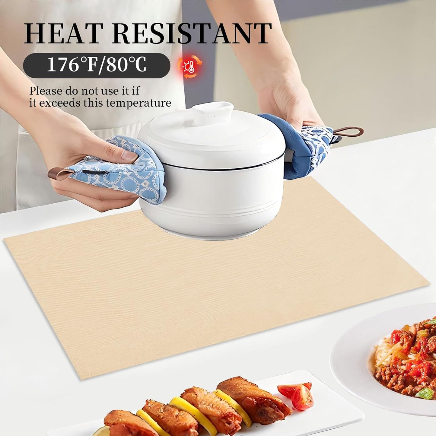 Placemats Set of 6 Linen Type Fabric Cloth Placemats, 19 x 13 Inch Double Layered Thick Wrinkle Free Heat Resistant Table Place, for Dining, Kitchen, Party (Beige, 48 * 33cm)