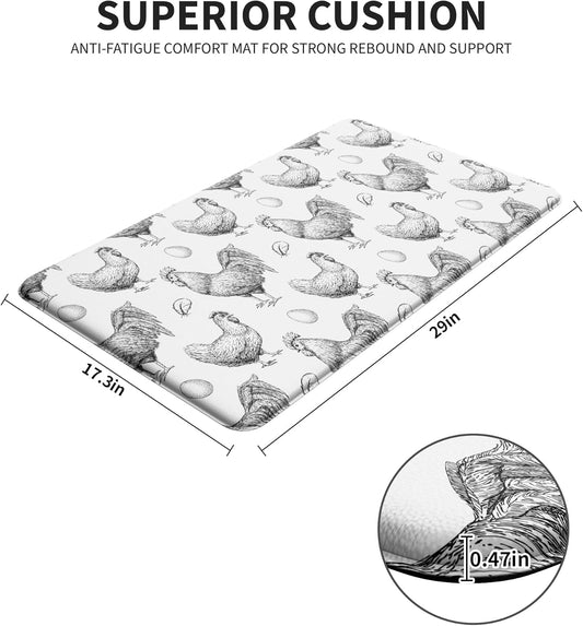 Farmhouse Kitchen Mat Rooster Rugs for Kitchen Floor Anti Fatigue Mat for Standing Desk Office Kitchen Floor Mats Non Slip Waterproof 17.3 x 29 x 0.47 inch