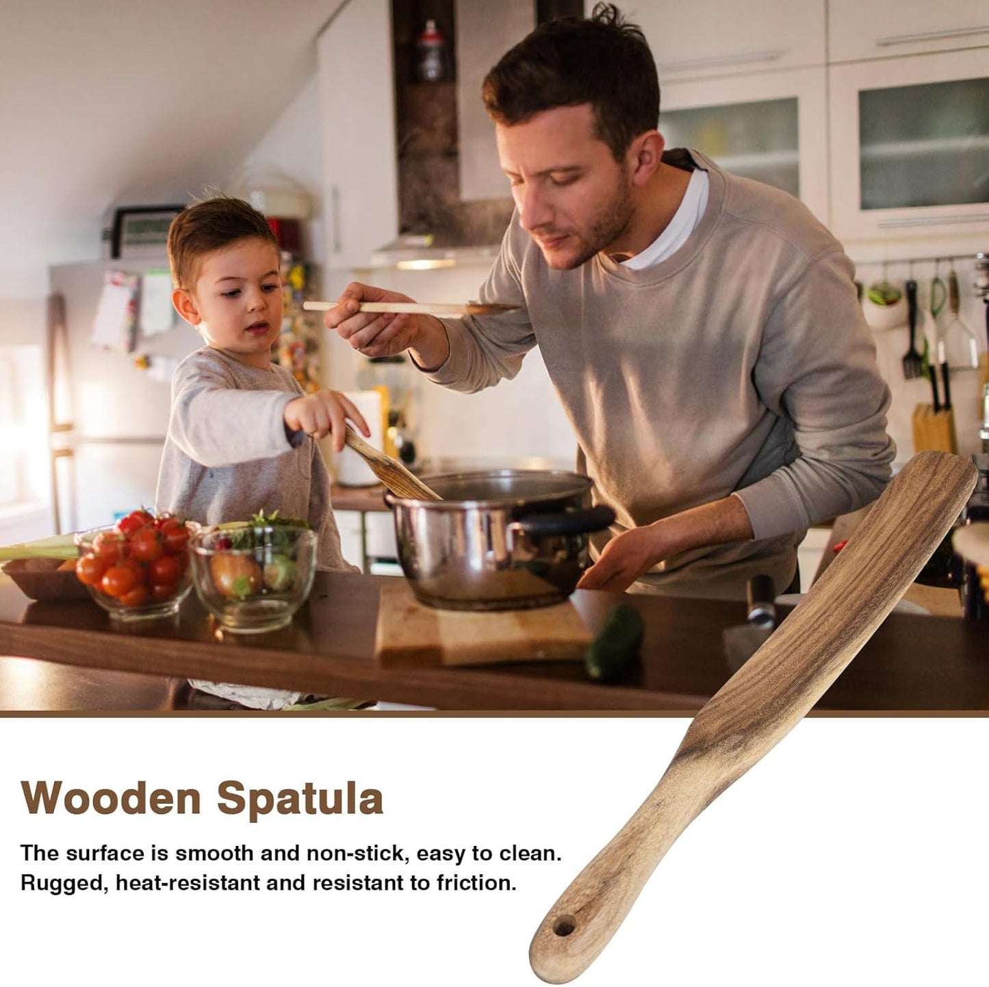 2 Pack Spurtle for Sourdough Starter, Spreading, Cooking, Mixing, Reaching Bottom of Jar, Kitchen Utensils, Spurtles Kitchen Tools Wooden Kitchen Utensils for NonStick Cookware