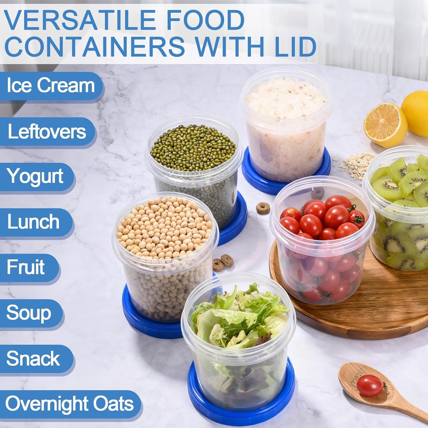 12 Pcs 16 oz Plastic Deli Containers with Screw Lids, Freezer Storage Containers Reusable 2 Cup Food Storage Container with Pen & Brush for Snack Salad Fruit, Microwave & Dishwasher Safe