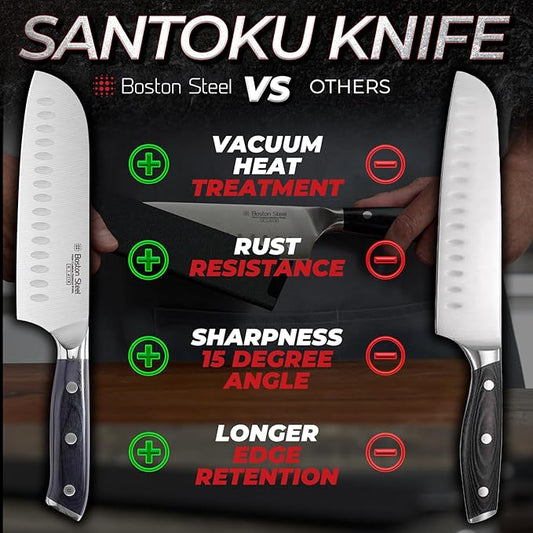 Santoku Knife 7 Inch – Ultra Sharp High Carbon Stainless Steel Kitchen Knife, Professional 7” Santoku Knife with Ergonomic Handle for Home & Restaurant, Culinary Cooking Knife