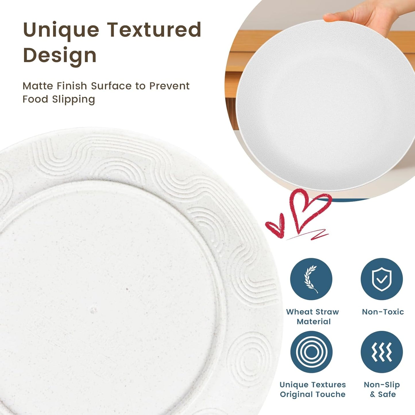 Homienly Wheat Straw Dinner Plates 10 inch, Unbreakable Plates Set, Alternative to Plastic Plates Reusable, Microwave and Dishwasher Safe Plate for Kitchen, Camping, Salad - White