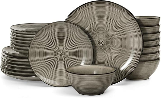 famiware Tempus Plates and Bowls Sets for 8, 24 Pieces Stoneware Dinnerware Sets, Dishes Set, Reactive Glaze Dishware Sets, Dishwasher & Microwave Safe - Castle Wall