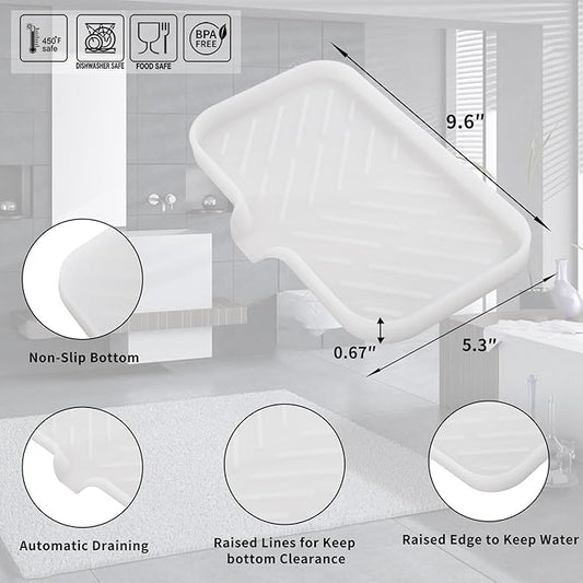 Silicone Bathroom Soap Dishes with Drain Spout-Bathroom and Kitchen Sink Organizer,Sponge Holder,Dish Soap Tray,Perfect for Dispenser,Scrubber,Bottle,Cup on Counter Translucent 9.6"×5.3"