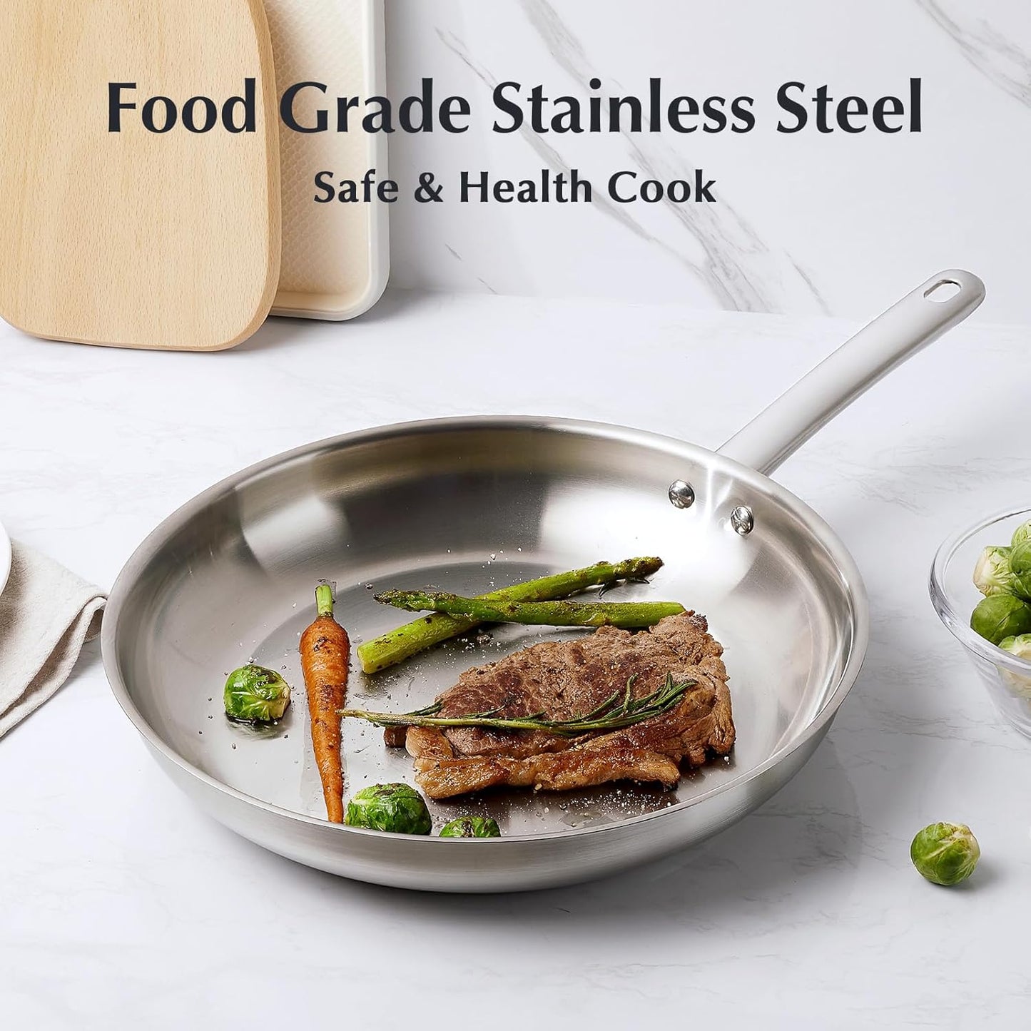 KOCH SYSTEME CS Stainless Steel Frying Pan 8 Inch, Small Skillets for Professional Cookware with Tri-ply Bottom, PFAS-Free Steel Cooking Pan, Induction Compatible, Dishwasher Safe, Oven Safe to 450℉