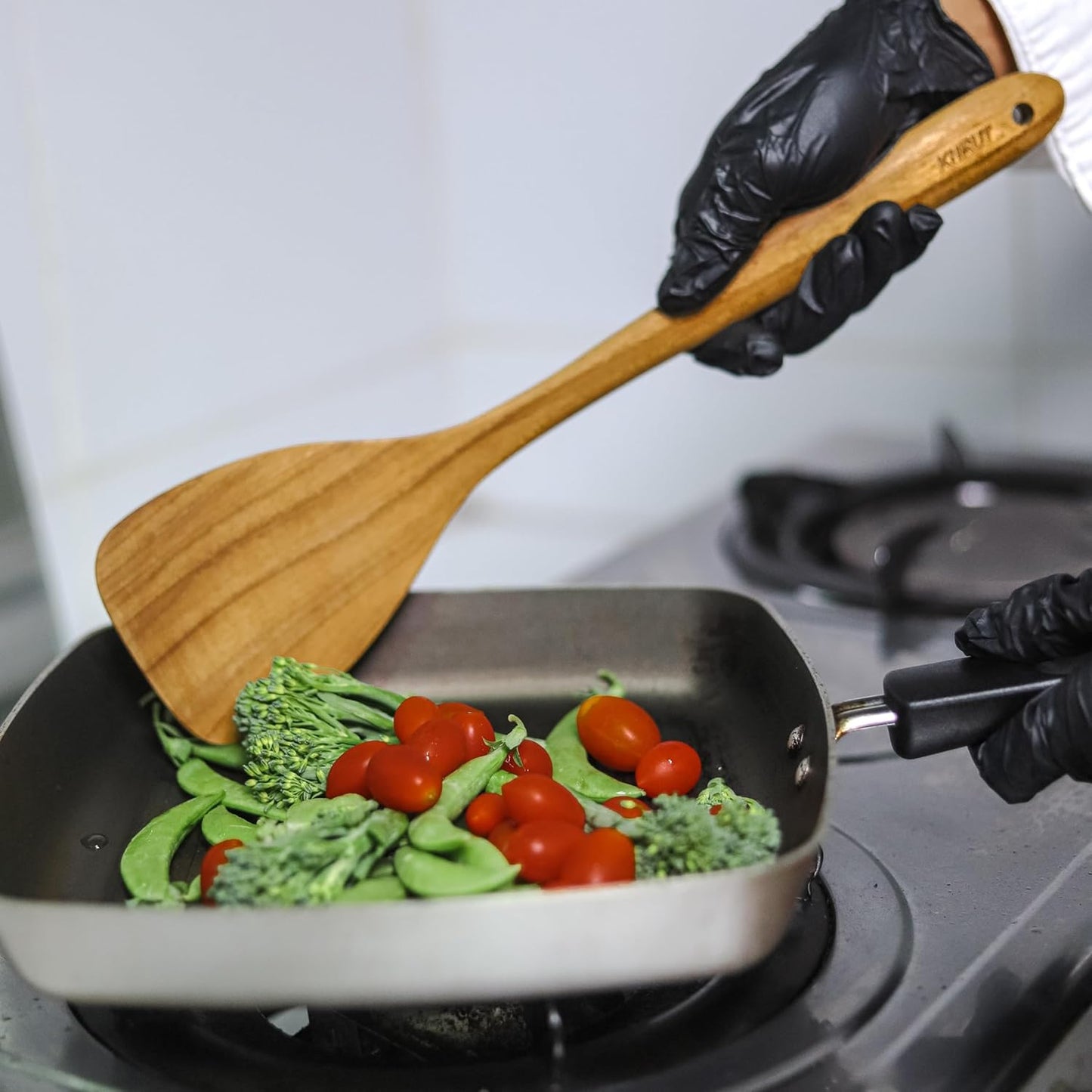 Teak Wood Spatula/Turner, 13.5 Inch Long Handle for Cooking, Wooden Flat Turner, Natural Utensils, Non-Stick Cookware Tools