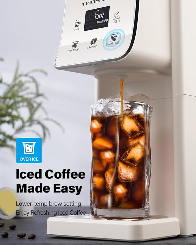 Coffee Maker Hot & Iced With Bold Setting,Single Serve Coffee Maker For K Cup And Grounds,52 Oz Removable Water Tank,6-14 Oz Brew Sizes,One Cup Kcup Coffee Machine With Reusable Filter, White