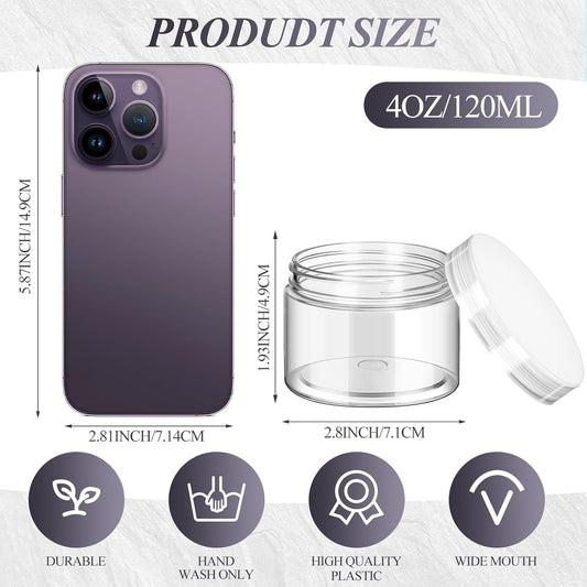 SATINIOR 36 Pieces 4 oz Plastic Jars with Lids Wide Mouth Airtight Reusable Container Acrylic Cosmetic Small Jars for Lotions Ointments Travel Toiletries Creams Make up Storage(Clear)