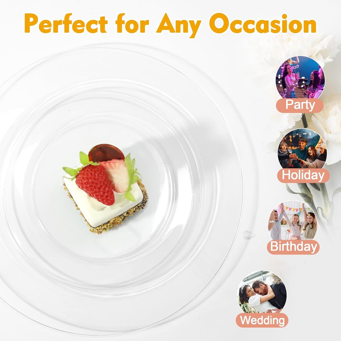 200 PCS Clear Plastic Plates, Plastic Disposable Plates Include 100 Dinner Plate and 100 Dessert Plate Perfect for Holiday, Birthday, Wedding & Party