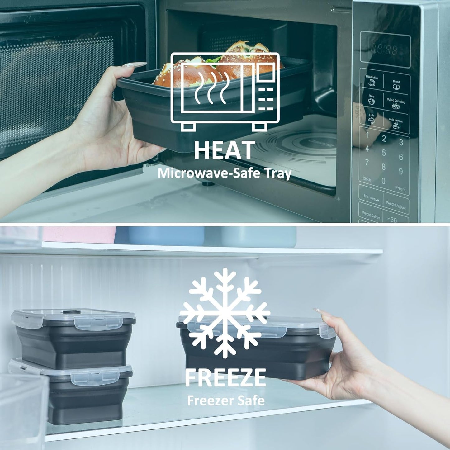 Collapsible Silicone Food Storage Containers Set with Lid & Air Vent,Foldable Lunch Containers(4PCS,Black,40oz)