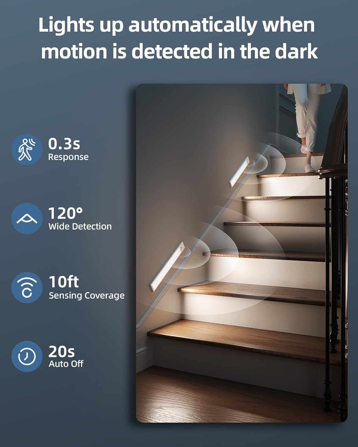 10inch Under Cabinet Lights, Wireless Closet Light, Motion Sensor, 1800mAh Rechargeable Battery, Magnetic, 3 Color Temps, 5 Levels Dimmable, Under Counter Lights for Kitchen (2 Pack)