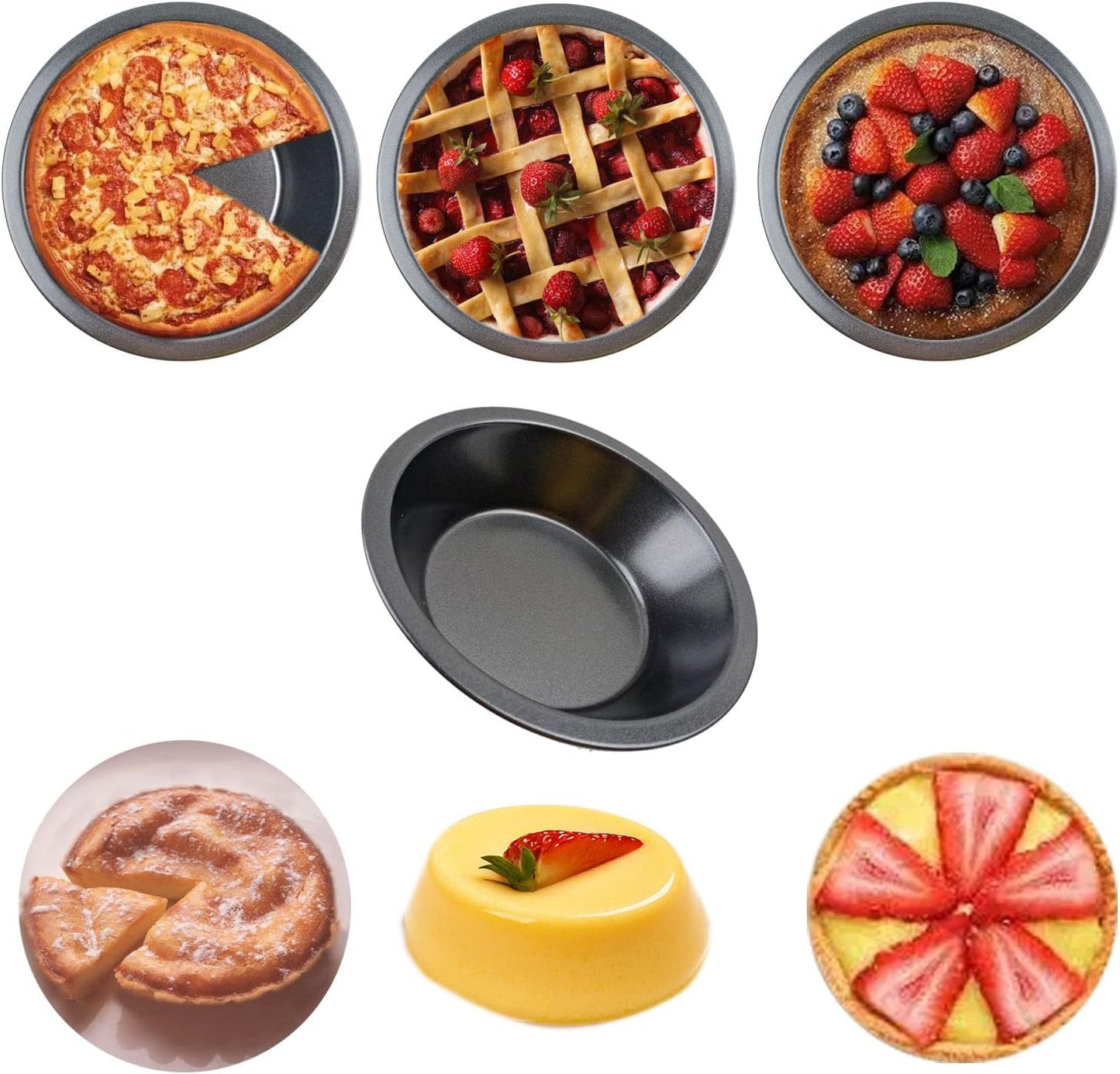 Mini Pie Pans 5 Inch, 4 Pieces Small Round Pot Pie Plates, Nonstick Carbon Steel Bakeware Set - for Baking Pies, Crust, Tarts, Black