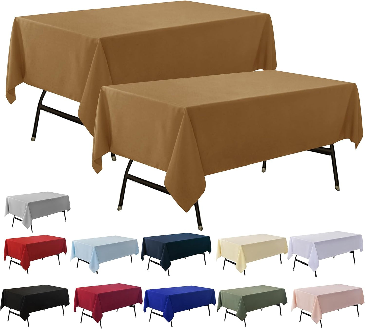 2-Pack 60x102 inch Coffee Table Cloths, Solid Stain and Wrinkle Resistant Oblong Tablecloth, Premium Plain Weave Polyester Fabric Rectangle Table Linen Covers for Hotel, Wedding