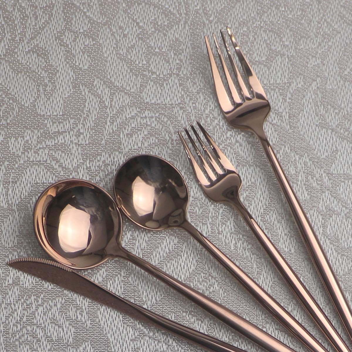 Portable Silverware Set - 5-Piece Flatware Cutlery Set - 18/10 Stainless Steel - Mirror Polishing Rose Gold - Travel Elegant Modern Utensils - Service for 1 Include Steak Knife Dinner Fork Spoon