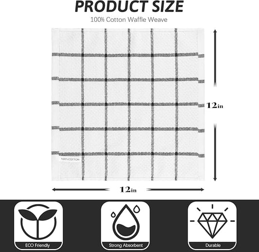 Nialnant 4 Pack Kitchen Dish Cloths,100% Cotton Dish Rags for Washing Dishes,Quick Drying Kitchen Towels,12x12 Inches,Black Plaid