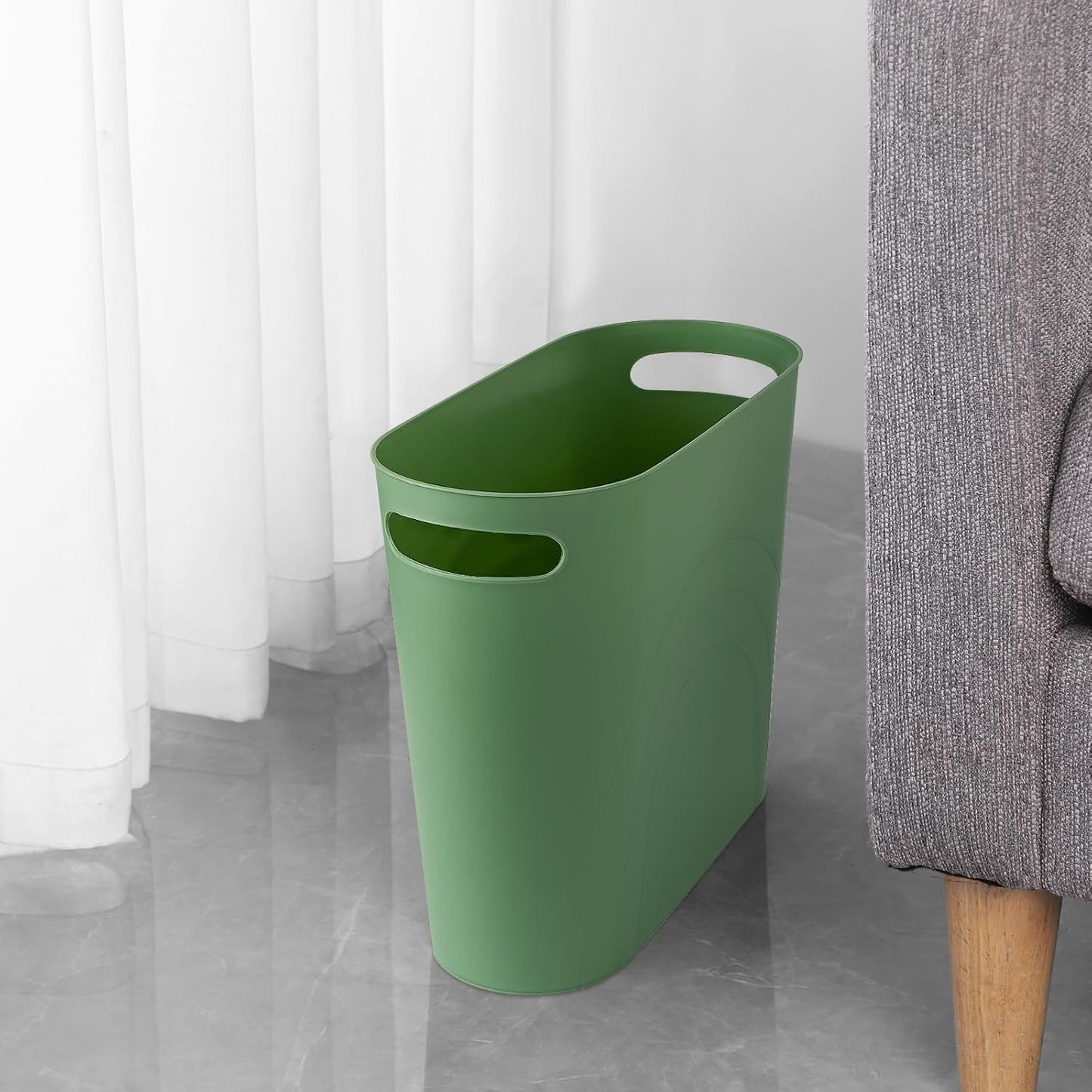 rejomiik Small Trash Can, 3.5 Gallon Slim Garbage Can Plastic Waste Basket with Handles Container Bin for Narrow Spaces Bathroom, Bedroom, Kitchen, Office at Home, Green
