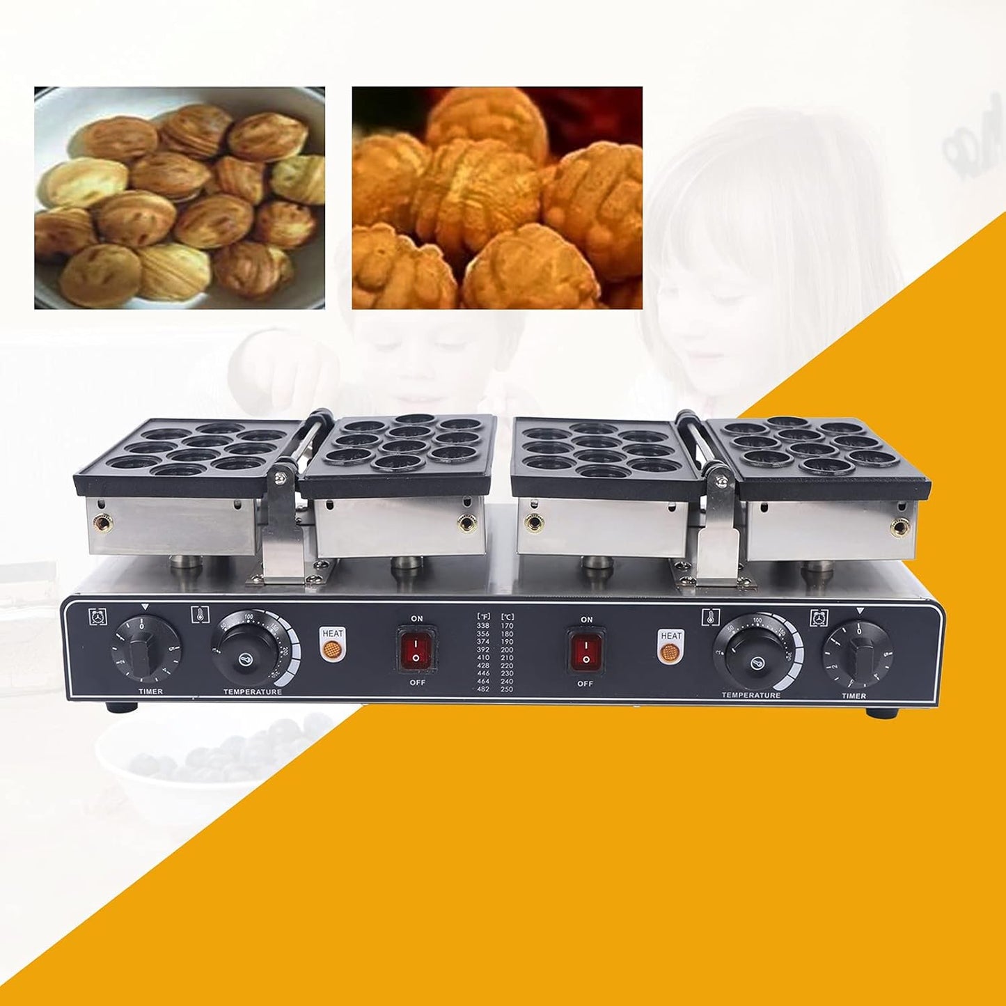 3000W Commercial Bubble Waffle Maker, 20 Grids Electric Dual-plate Waffle Maker Non-Stick Stainless Steel Belgian Waffle Iron w/Time & Temper Adjustable|180°Rotating, Large Waffle Machine Restaurant