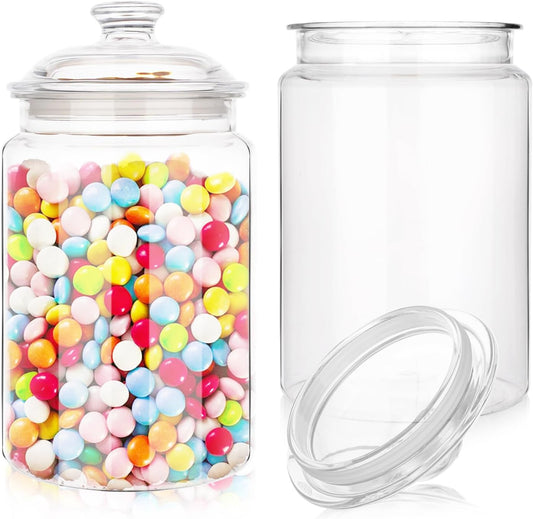 2 Pack 130 oz Candy & Cookie Jar Plastic Jars with Lids, Airtight Candy Jar Unbreakable, Decorative Kitchen Storage Jar, Clear Food Storage Canister for Pet Food