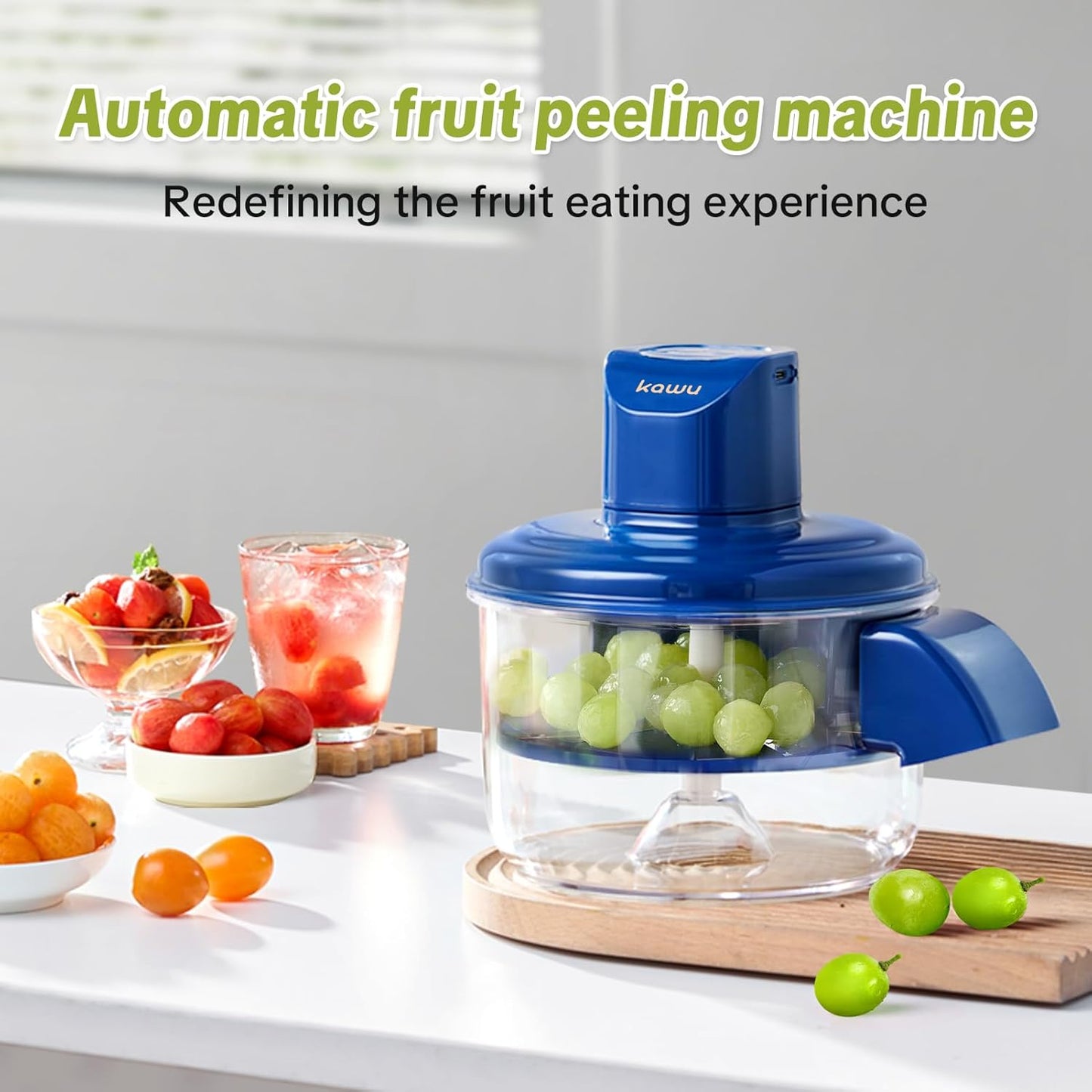 Kawu Electric Grape Peeling Machine, Portable Automatic Garlic Peeler Machine with 5 Blades, USB Rechargeable, Smart Fruit Machine Remover Tool for Small Fruits, Effortless Peeling for Home Kitchen