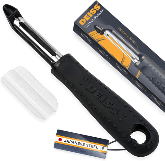 Deiss PRO Swivel Vegetable Peeler - Sharp Japan Stainless Steel Peeler With Easy Non-Slip Hand Grip, Potato Peelers For Kitchen, Fruit, Carrot, Apple, Veggie, Kiwi, Durable, Dishwasher Safe