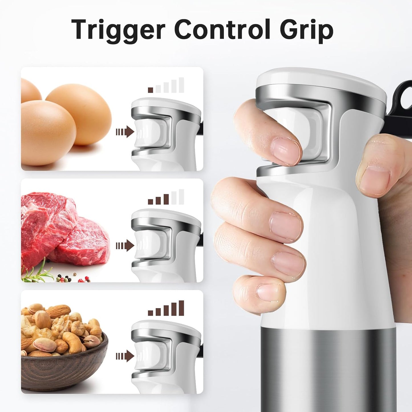 Immersion Blender Handheld Corded Hand Blenders Set 1100W, Trigger Variable Speed 5 in 1 Stick Emulsifier with Chopper, Whisk and Frother for Soup, Baby Food and Smoothies, White