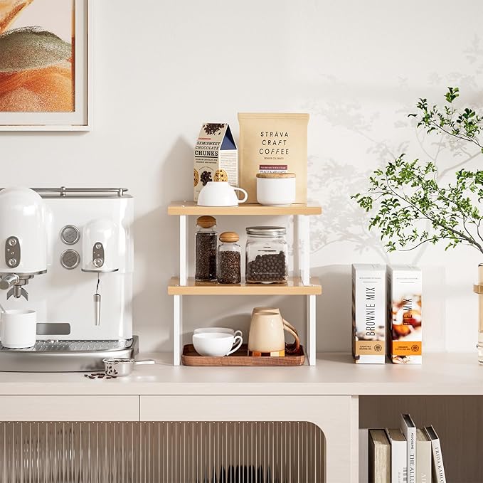 Cabinet Organizer Shelf,2 Pcs Metal Shelves Spice Rack for Kitchen Counter- Pantry Organizers and Storage,Stackable Risers Stand for Bathroom,Cupboard,Desk Organization