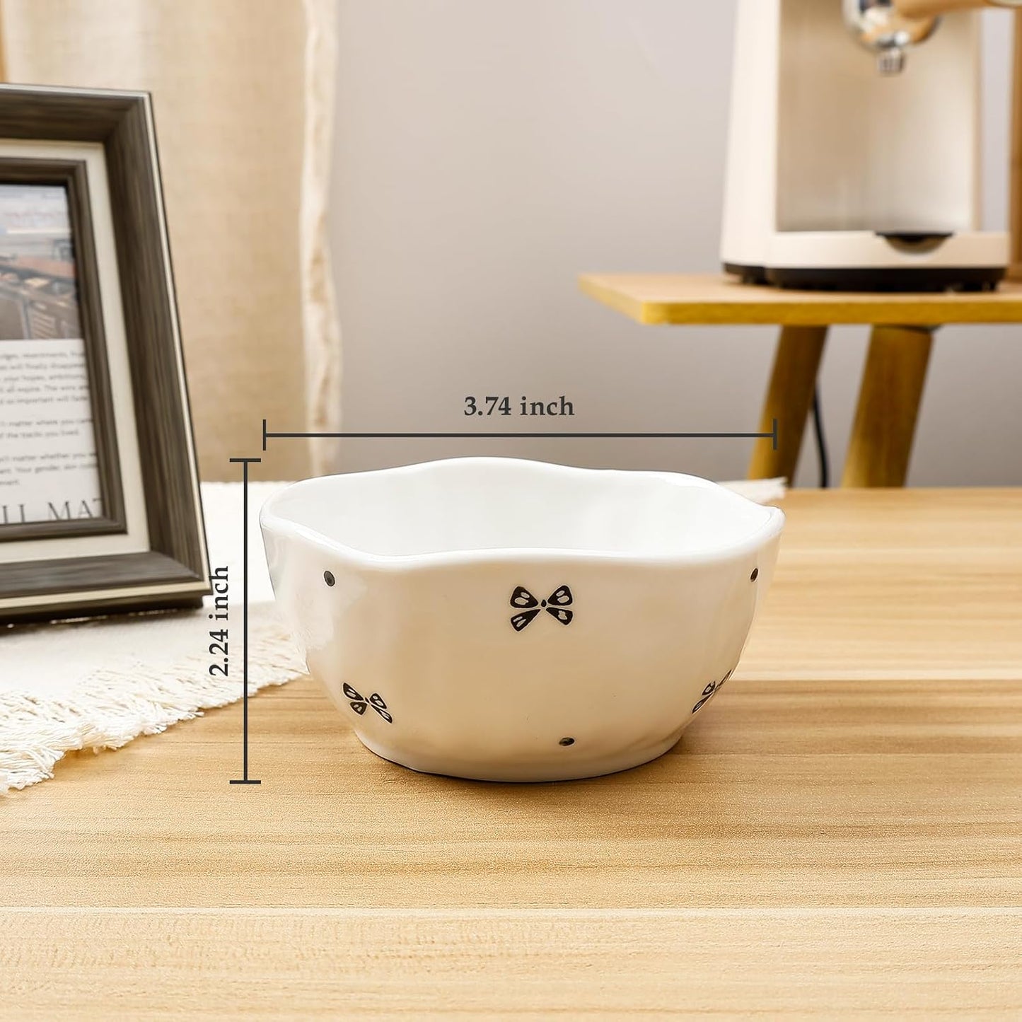 Koythin Ceramic Cereal Bowl, Cute Flowers Pattern Kitchen Bowls for Cereal, Salad, Pasta, Soup, Dessert, Serving, Home Decor, Microwave and Dishwasher Safe (Black Bow)