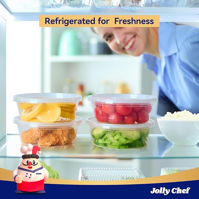 JOLLY CHEF Deli Food Storage Containers with Lids 8 OZ 50 Set Food Storage Containers, Leakproof |Stackable | Microwave | Dishwasher | Freezer Safe