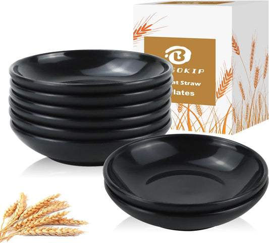 4 Inch Dipping Bowls 8 Pieces, Lightweight and Unbreakable Wheat Straw Plates, Small Soy Sauce Dishes, Small Serving Bowls for Side Dishes, Condiment, Appetizer (Black)