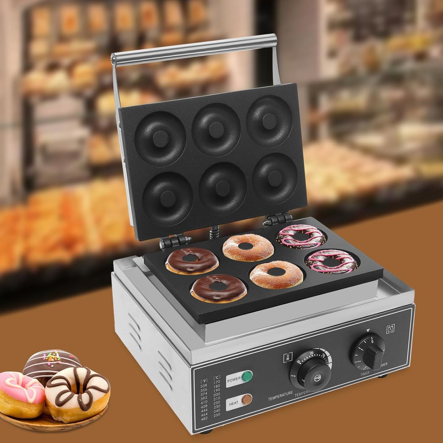 1550W 110V Commercial Waffle Donut Maker, 6 Holes Double Sided Non-Stick Commercial Electric Donut Maker, Temperature 122-572℉, Mini Donut Machine, for Professional Kitchen and Family Breakfast