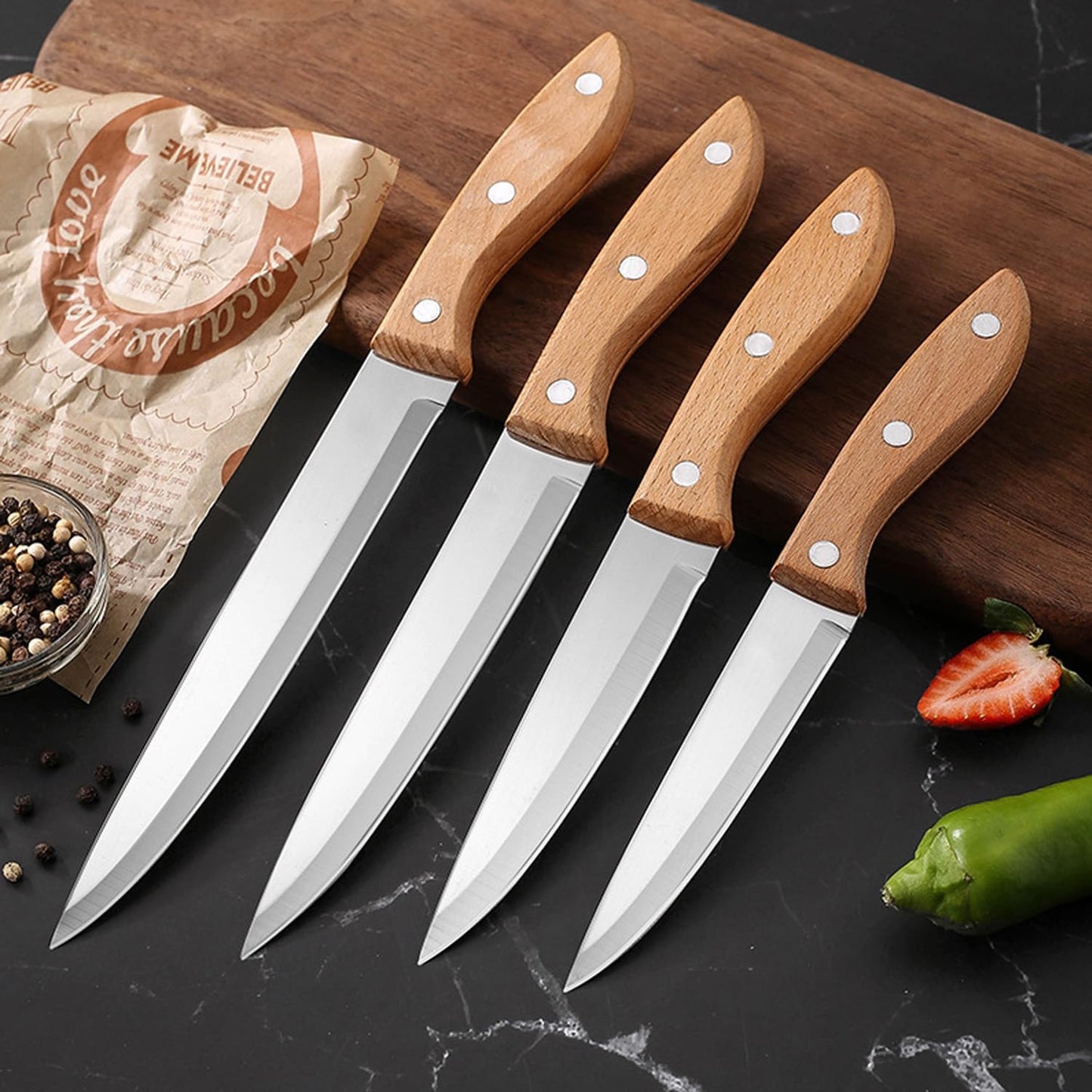 Paring Knife Peeling Fruit Vegetable Cutting Meat Slicing Kitchen Knives Stainless Steel Ultra Sharp Blade Wooden Ergonomic Handle