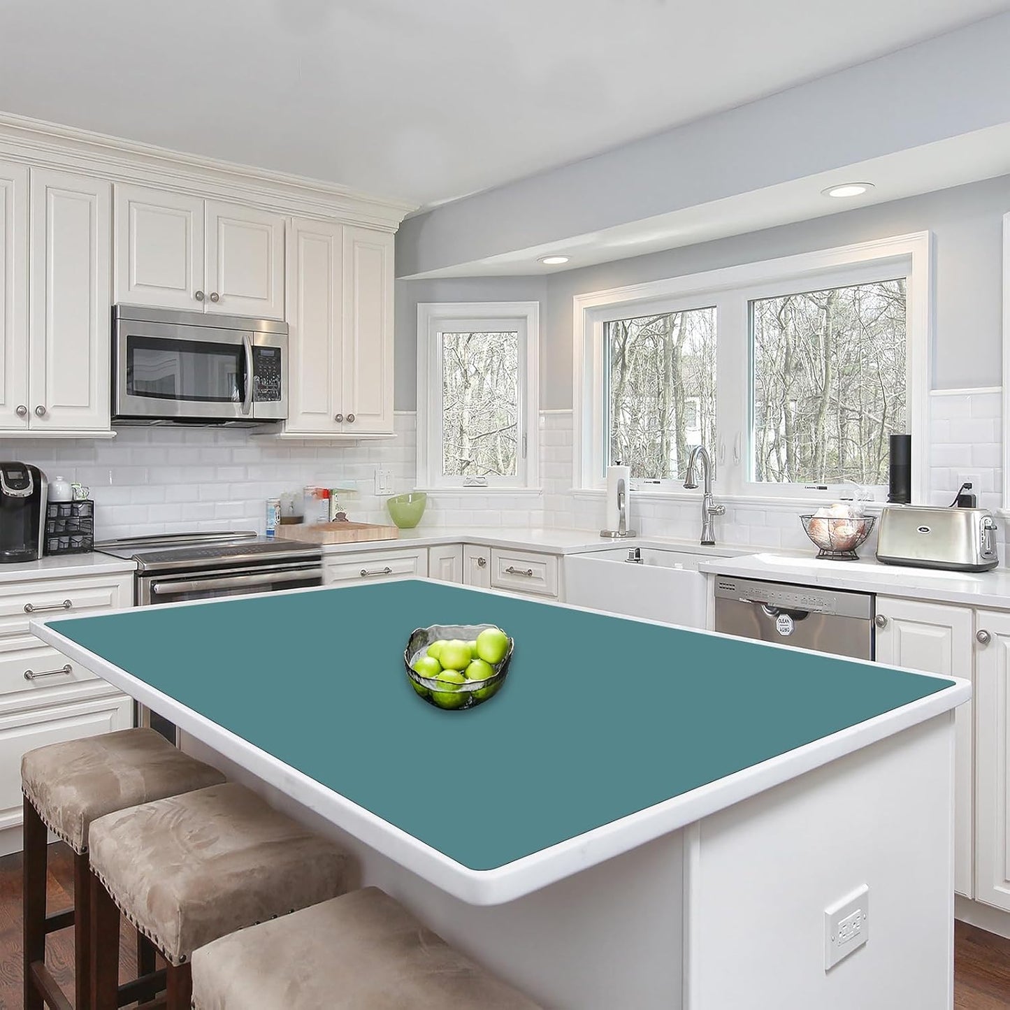 Silicone Mats for Kitchen Counter, 48"x32" Largest Heat Resistant Mat Kitchen Island Waterproof Countertop Protector Mat Nons-slip Extra Large Counter Mat, Dark Green