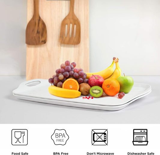 TP Serving Trays with Handles, 17 Inch Large Rectangular Melamine Serving Platter Set of 2, Pure White