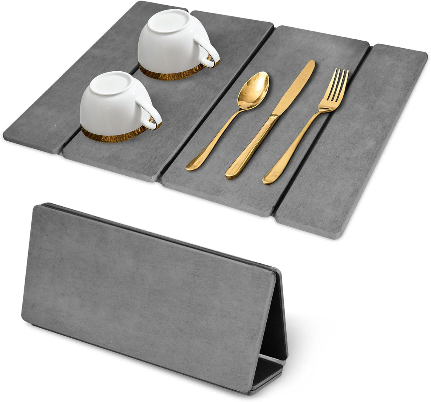 Stone Dish Drying Mat for Kitchen Counter，24x16 Collapsible Diatomaceous Earth Mats， Quick Drying Absorbent Dish Mat,Non-Slip Countertop & Bath Mat for Dishes Cups Bottles,Dark Gray