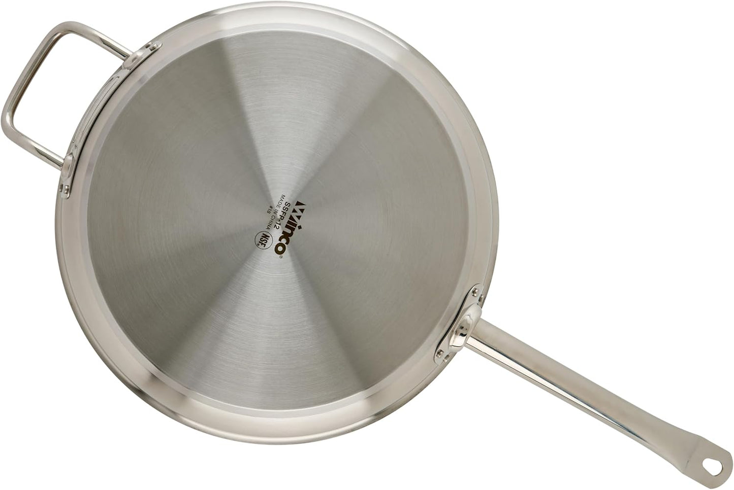 Winco Commercial-Grade Stainless Steel Fry Pan with Helper Handle, Natural Finish, 12"