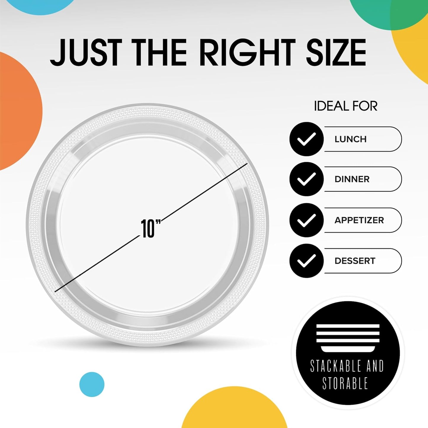 Exquisite Party Solids Clear Plastic Plates For Party Supplies 10" Clear Disposable Plates Heavy Duty 50 Pcs Plastic Dinnerware Sets Heavy Duty 350 GSM Disposable Dinnerware Set