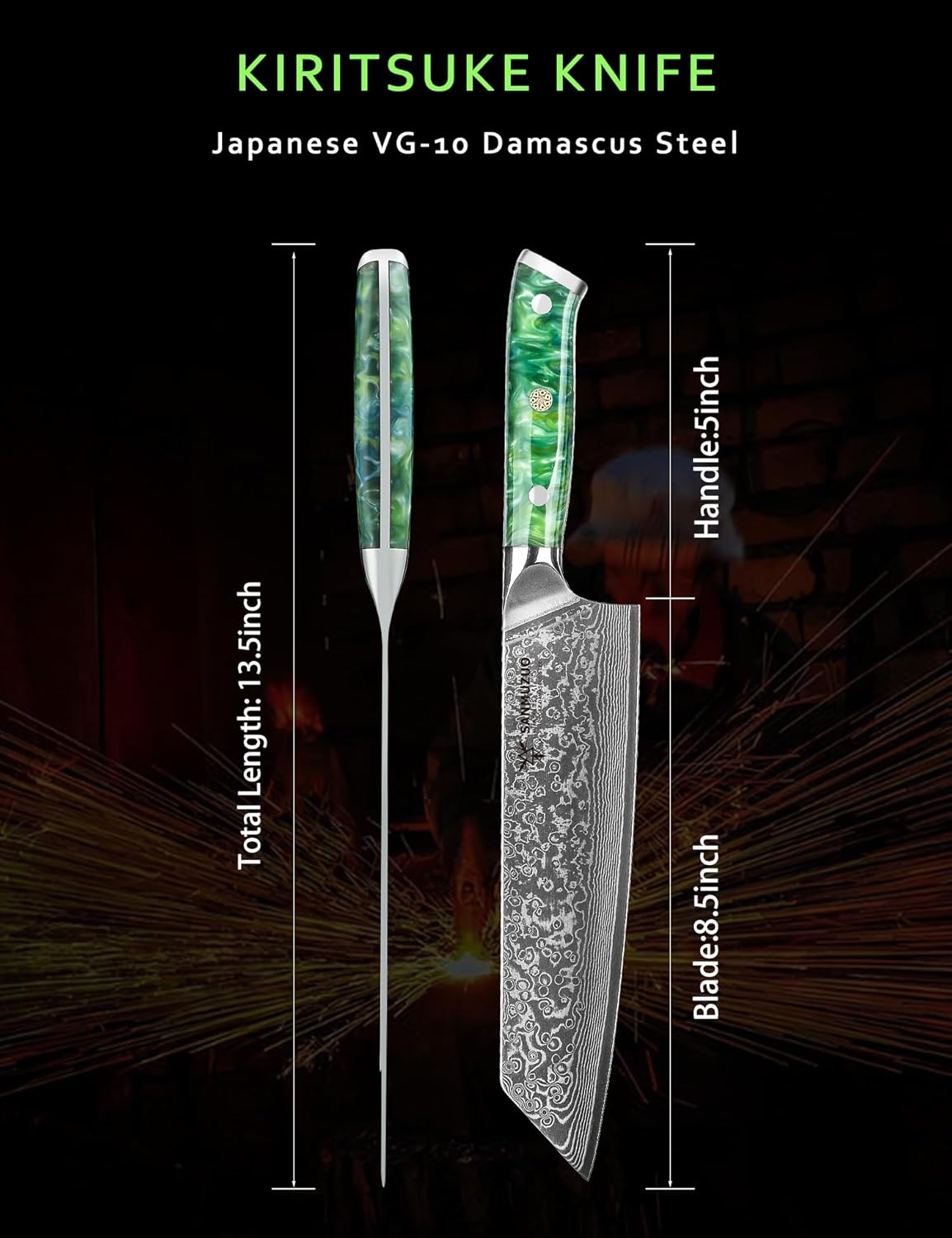 8.5 inch Kiritsuke Kitchen Chef Knife - 67 Layers Damascus Steel & Resin Handle - Xuan Series(Jade Green)