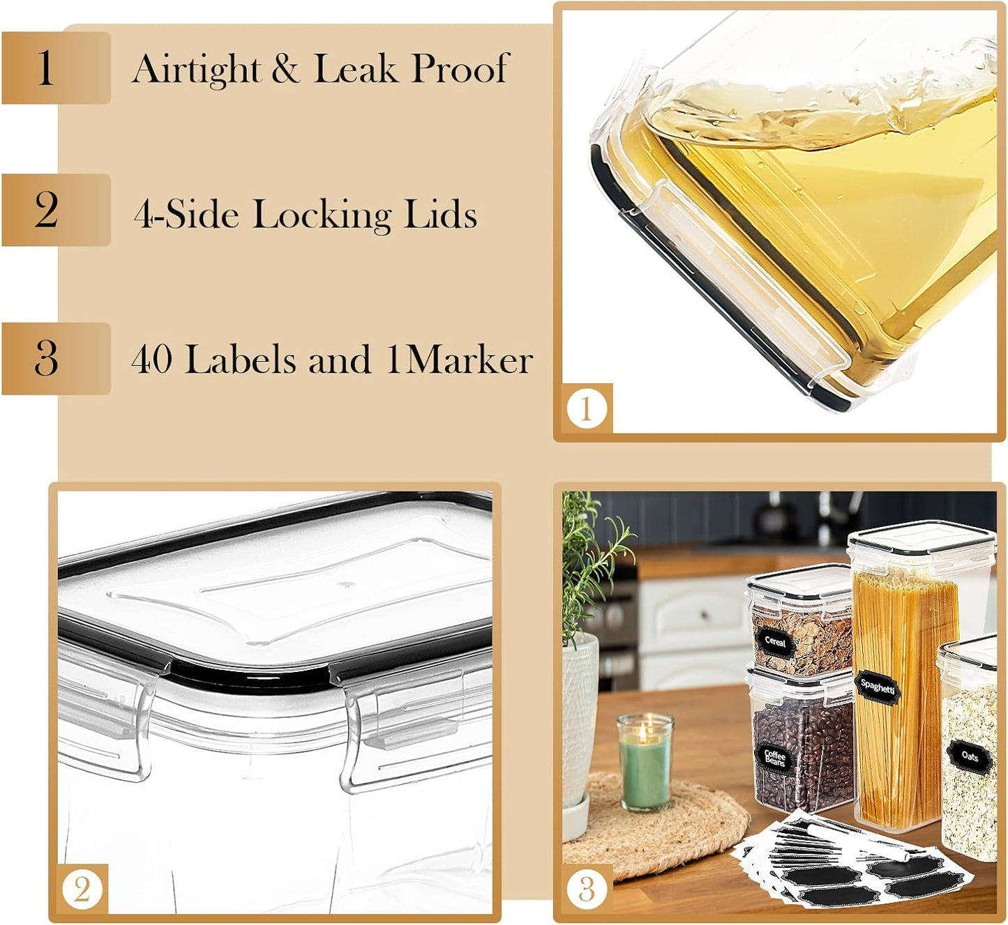 Skroam 32 PCS Airtight Food Storage Containers with Lids, Kitchen and Pantry Organizers and Storage, BPA Free, Plastic Food Storage Canisters for Flour, Sugar, and Cereal, Labels & Marker