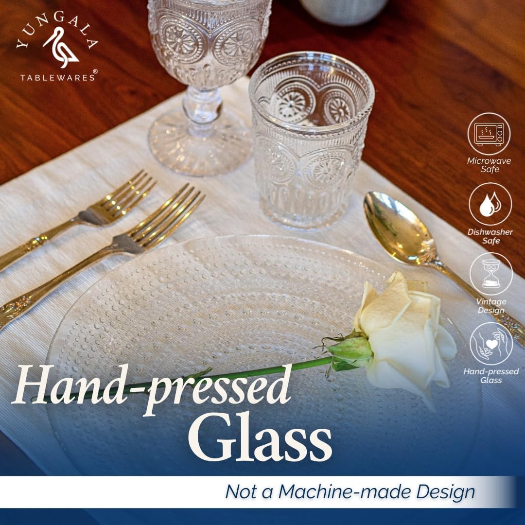 Yungala Set of 4 Vintage Glass Dinner Plates – 10.5" Clear Hobnail Glass Plates, Elegant Dinnerware for Upscale Dining