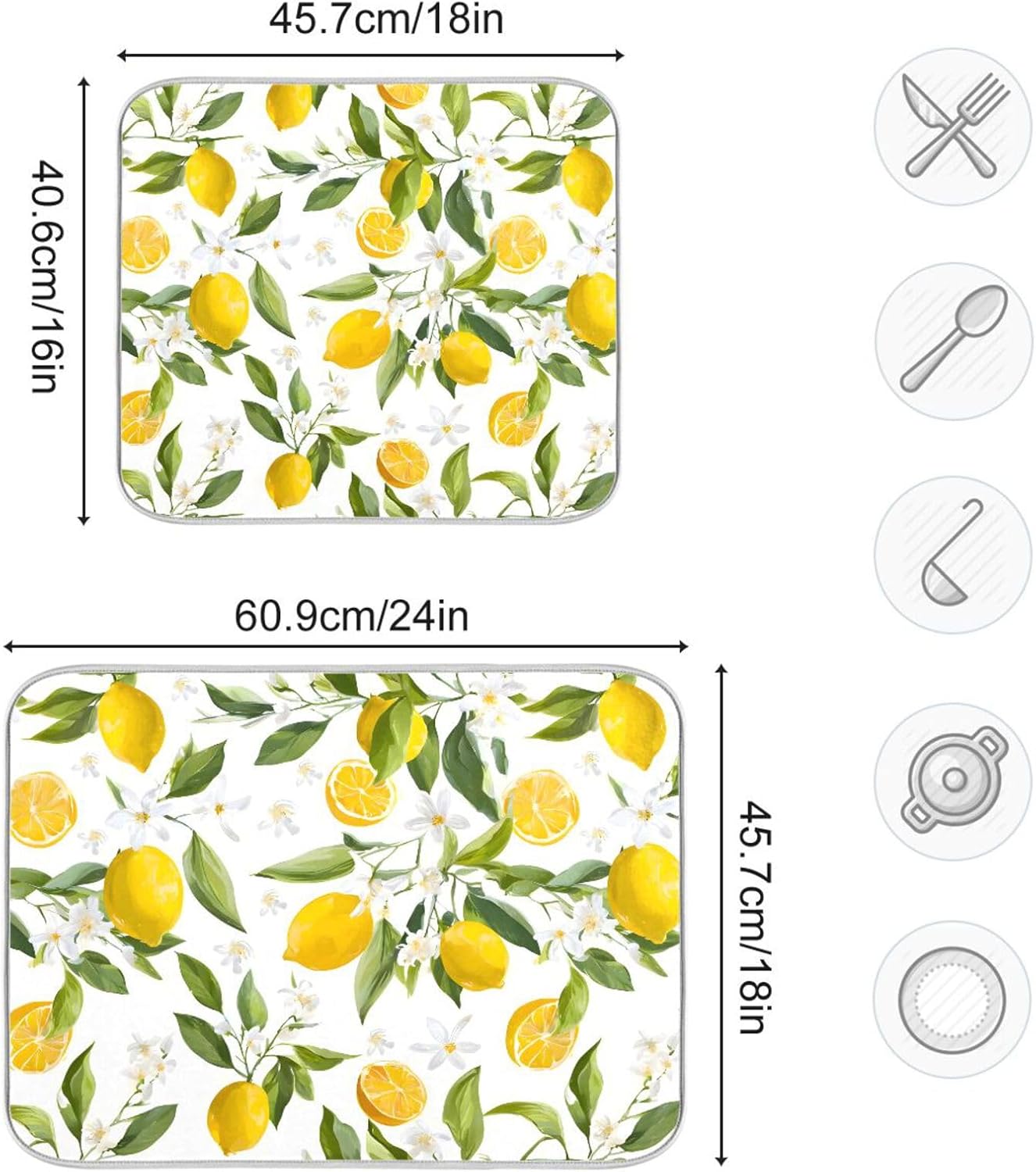 Lemon Leaf Dish Drying Mat for Kitchen Counter Absorbent Dish Drainer Mats Drying Pads 16"x18"