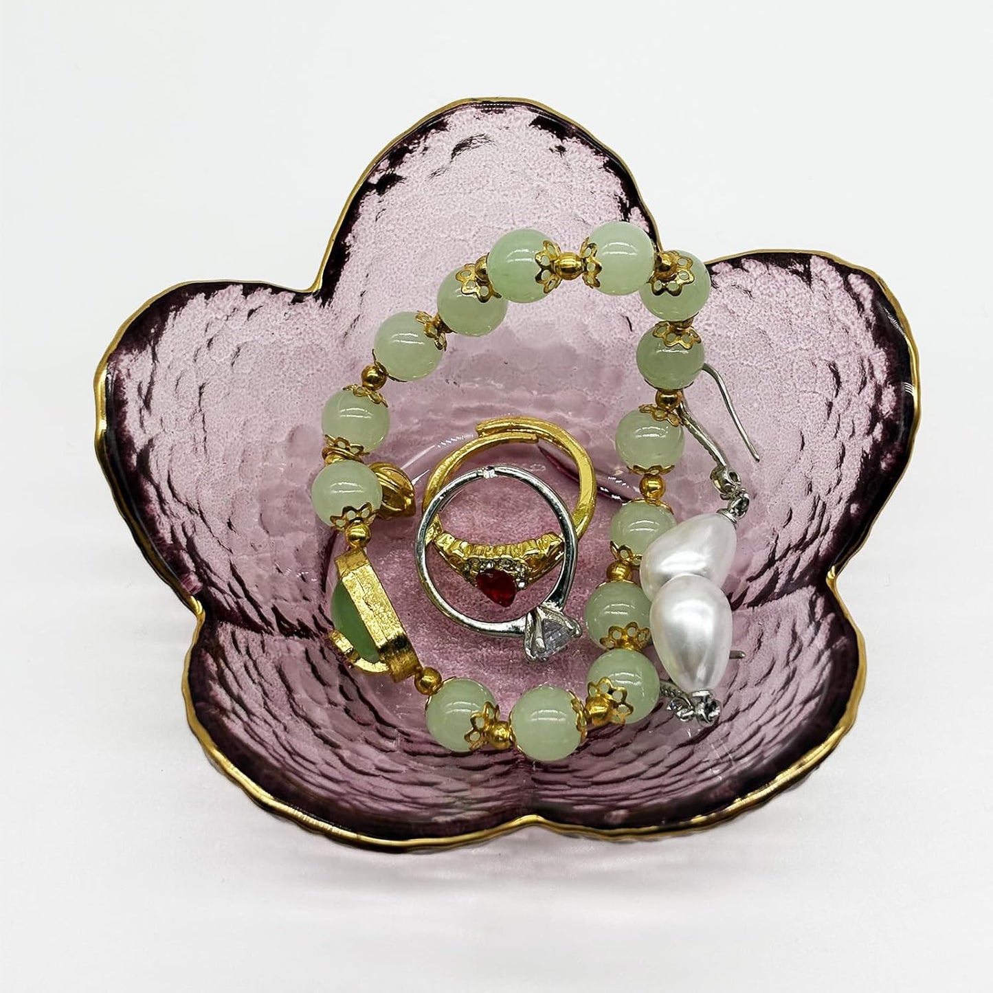 Purple Flower Ring Dish, Small Glass Jewelry Dish Tray, Ring Holder Jewlery Tray Trinket Dish, Bathroom Nightstand Decor Jewelry Bowl Christmas Friendship Birthday Gifts for Women, Soap Dish